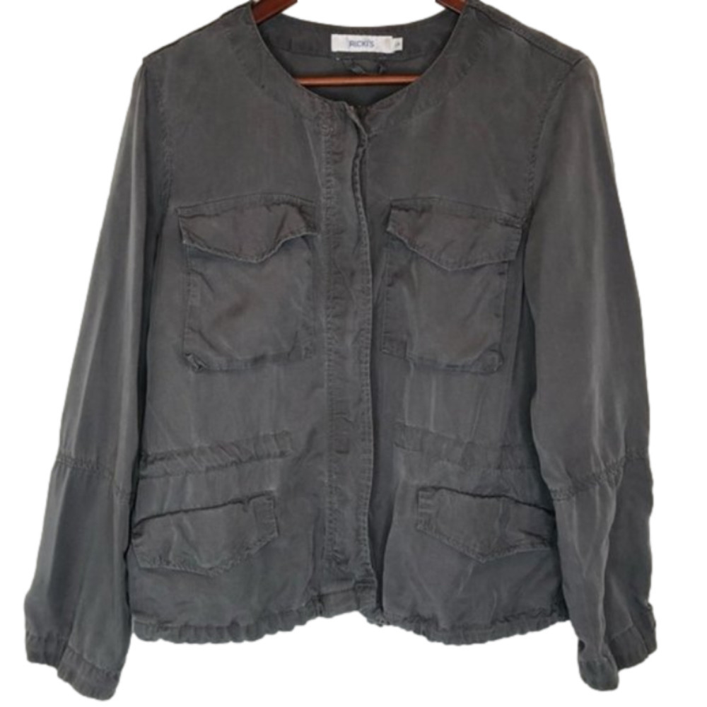 Ricki’s Women’s Utility/ Cargo Jacket drawstring in Large in olive and grey (2)
